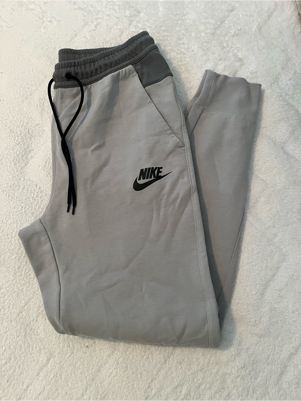 Nike Light Gray Mens Jogger Pants with Black Logo